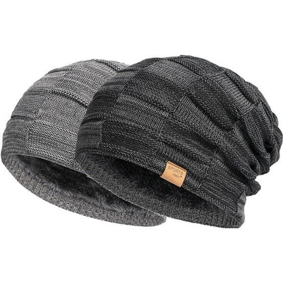 2 Packs Slouchy Beanie for Men Winter Hats for Guys Cool Beanies Mens Lined Knit
